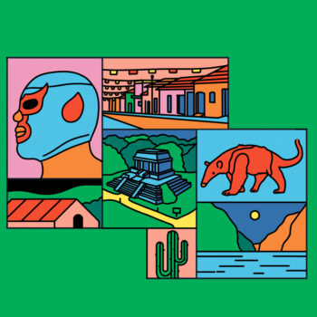 Tom Howes artwork depicting scenes of Chiapas, Mexico