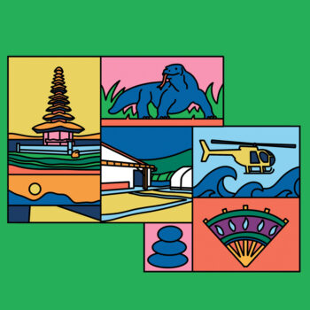Tom Howes artwork depicting scenes of Indonesia
