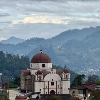 A catholic church sits upon a hilltop in the Sierra Norte region of Oaxaca, mexico
