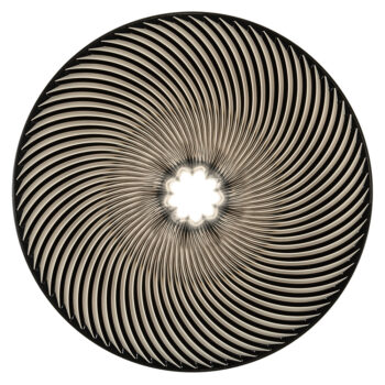 A black Hario V60 Neo. Top down view showing the redesigned spirals